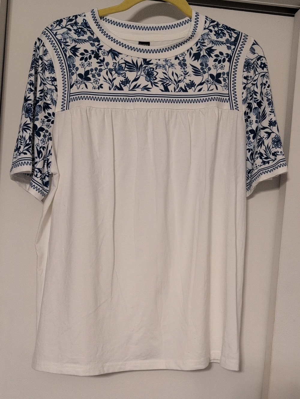 SHEIN Blue and White Pleated Bib Collar Blouse Size XL
